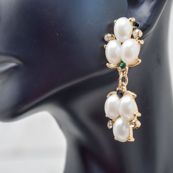 1.75" Drop Dangle Pearl Green/Dark Stone Earrings - Picture 2 of 13